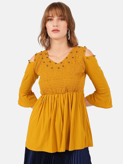 

V2 Value & Variety Mustard Yellow Off-Shoulder Regular Top