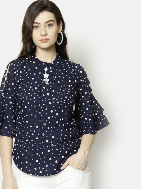 

V2 Value & Variety Navy Blue & White Geometric Regular Top
