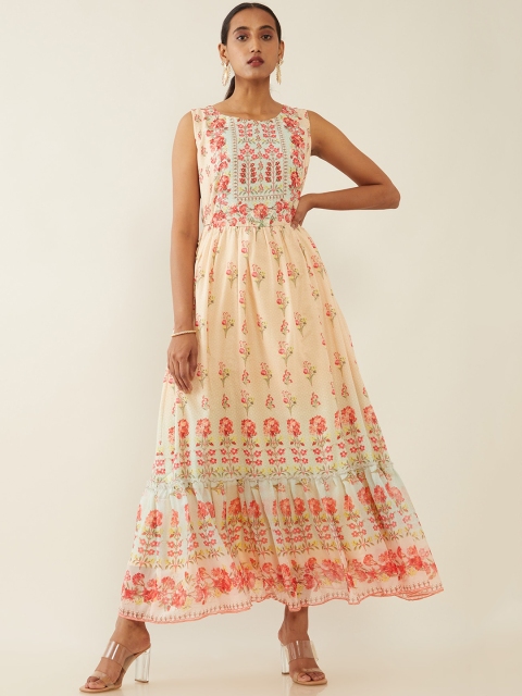 

Soch Women Beige & Red Floral Printed Kurta