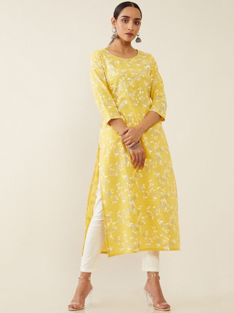

Soch Women Yellow & White Floral Printed Kurta