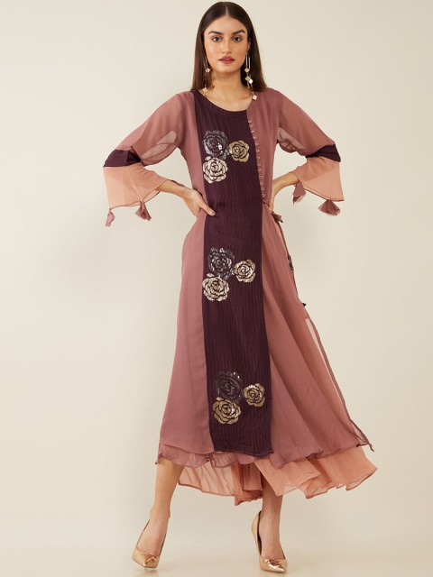 

Soch Purple Embellished Layered Ethnic Maxi Dress