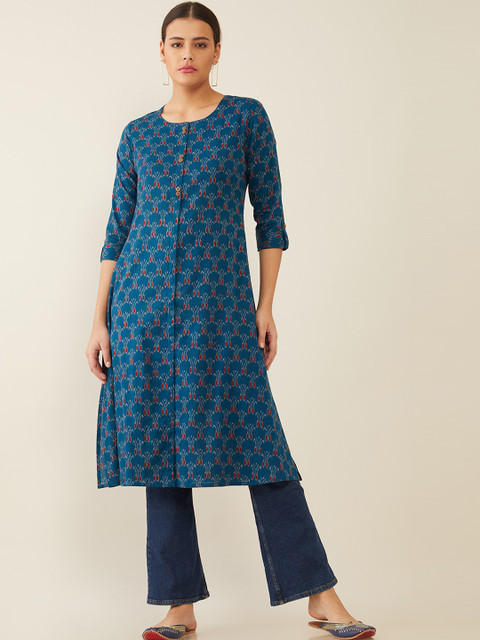 

Soch Women Teal & Red Ethnic Motifs Printed Kurta
