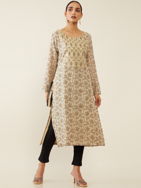 

Soch Women Beige Ethnic Motifs Chanderi Silk Chanderi Silk Kurta