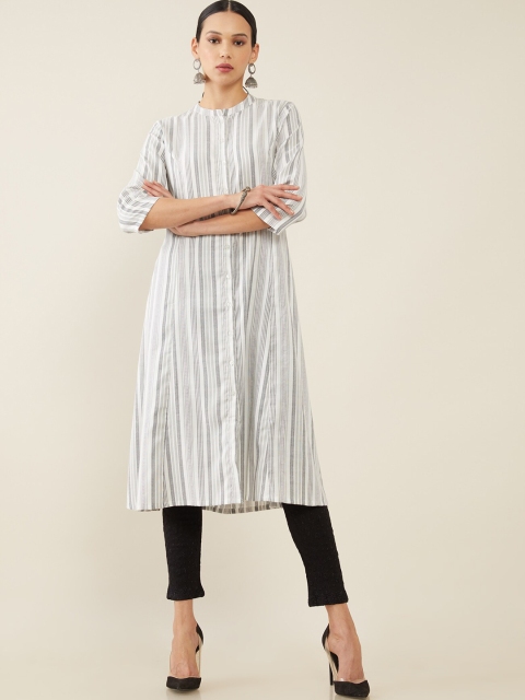 

Soch Women White & Grey Striped Kurta