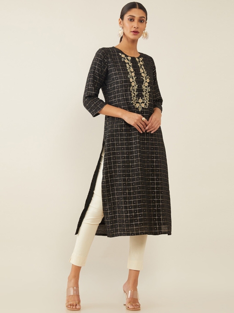 

Soch Women Black Checked Thread Work Chanderi Silk Chanderi Silk Kurta