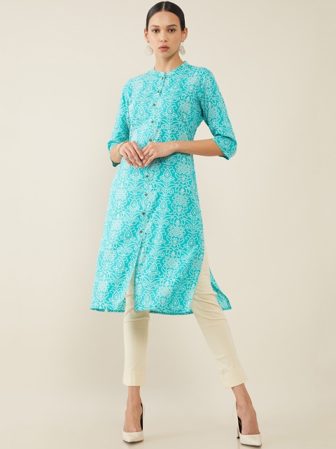 

Soch Women Blue & White Bandhani Printed Kurta