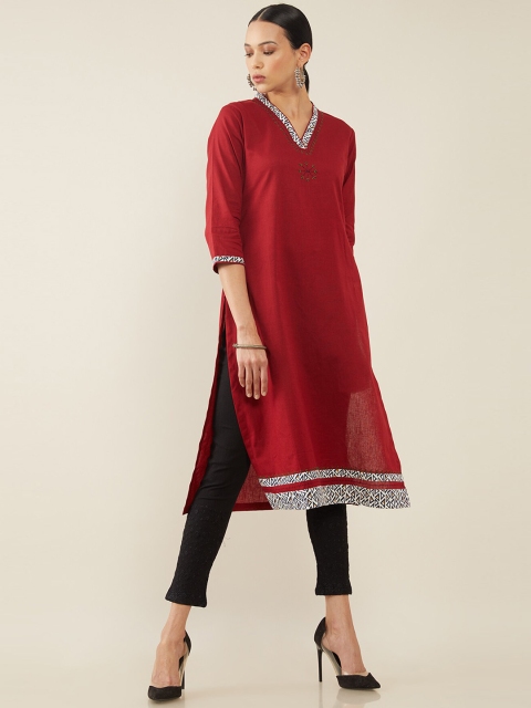 

Soch Women Maroon Yoke Design Thread Work Straight Kurta