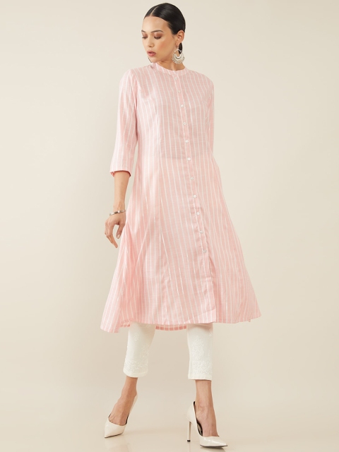 

Soch Women Pink & White Striped A-line Kurta