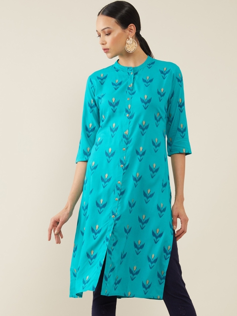 

Soch Women Teal Ethnic Motifs Block Printed Kurta