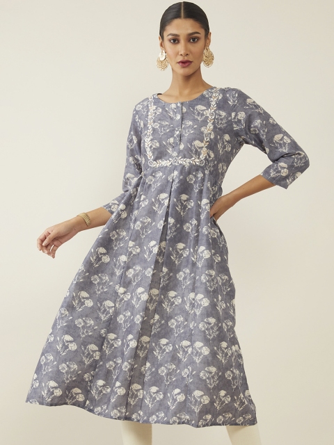 

Soch Women Grey & Beige Ethnic Motifs Digital Printed A-line Kurta