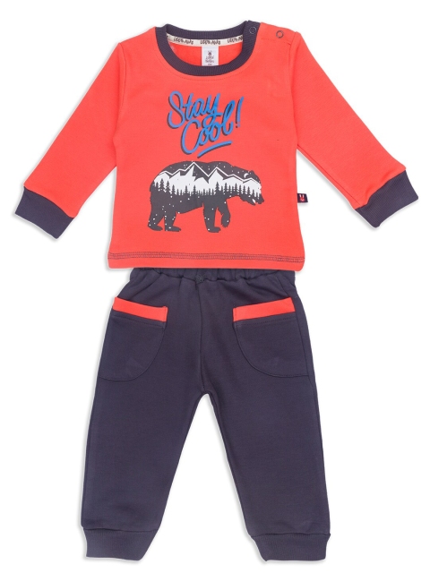 

Little Folks Kids Red & Navy Blue Printed T-shirt & Trousers