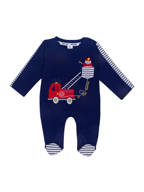 

Little Folks Kids Navy Blue Embroidered Rompers