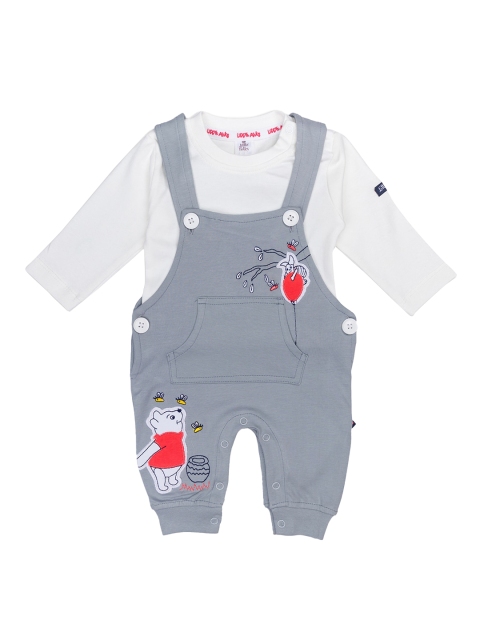 

Little Folks Infants Kids Unisex Grey & White Cotton Dungarees With T-Shirt