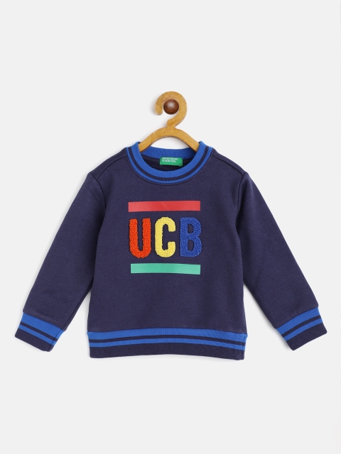 

United Colors of Benetton Navy Blue & Yellow Brand Logo Print Applique Sweatshirt