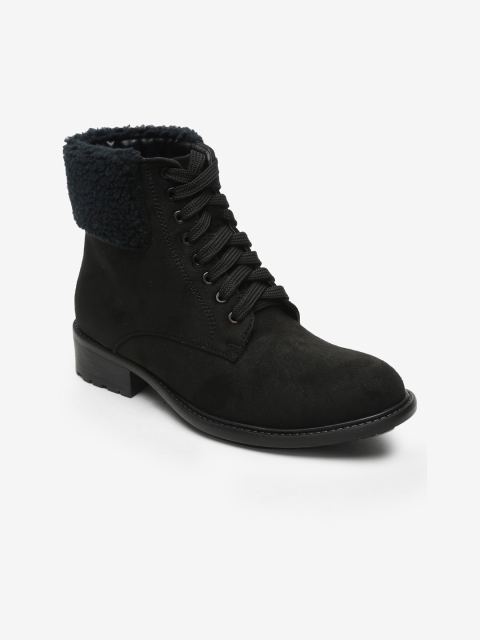 

Flat n Heels Women Black Colourblocked Suede Flat Boots