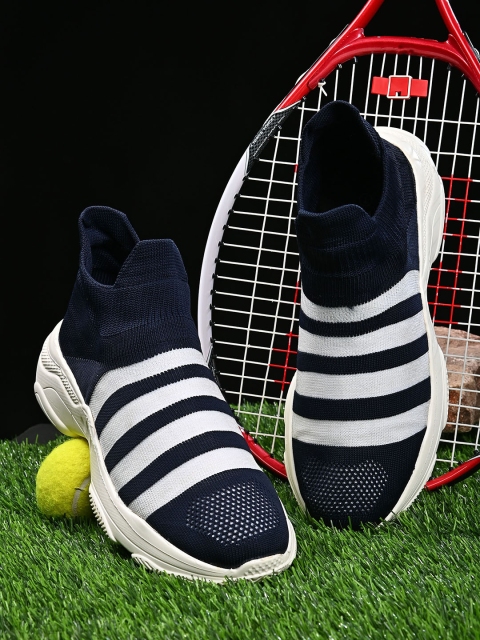 

Fentacia Men Navy Blue & White Woven Design Slip-On Sneakers