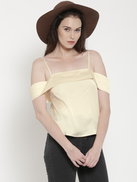 

FOREVER 21 Women Cream-Coloured Solid Cold Shoulder Top