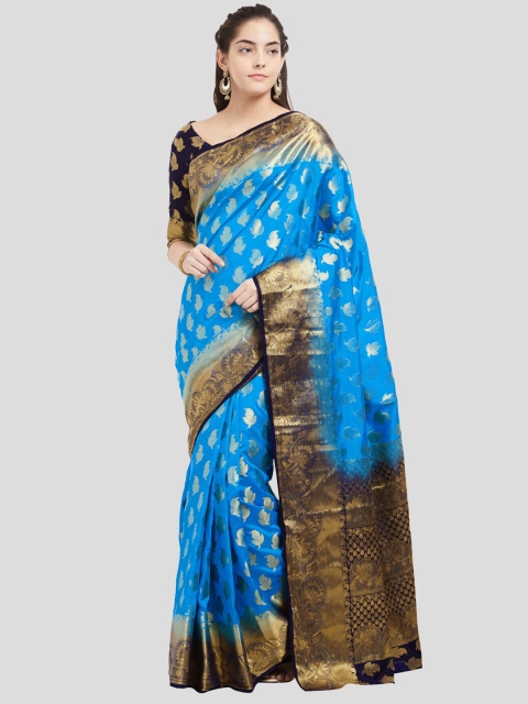 

Mitera Women Navy Blue Woven Designed Silk Blend Kanjeevaram Saree