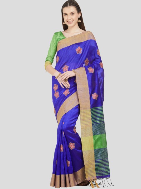 

Mitera Blue & Green Floral Embroidered Silk Cotton Sambalpuri Saree