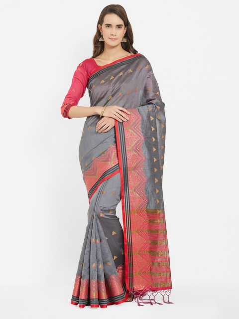 

Mitera Grey & Pink Woven Design Zari Silk Blend Khadi Saree