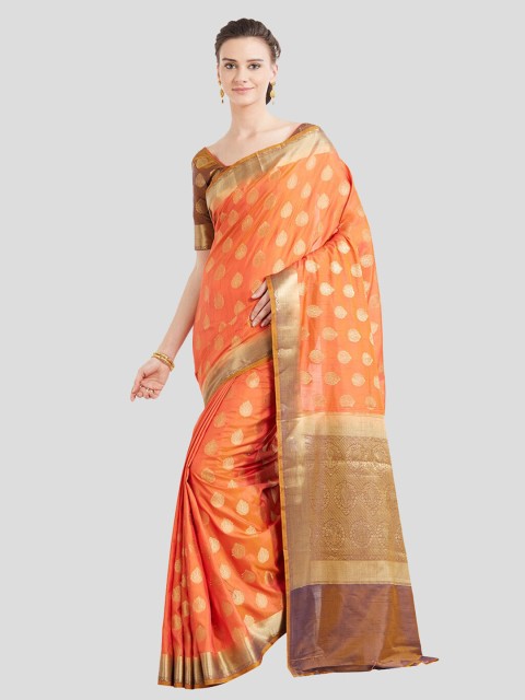 

Mitera Orange & Gold-Toned Woven Design Zari Silk Blend Saree