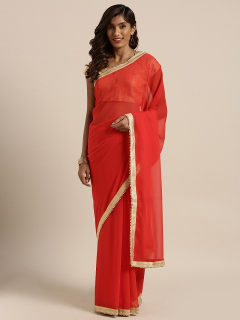 

Mitera Red & Gold-Toned Poly Georgette Saree