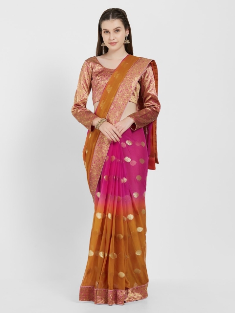 

Mitera Brown & Magenta Woven Design Zari Banarasi Saree