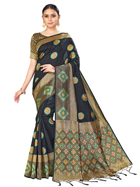 

Mitera Black & Gold Ethnic Motifs Zari Art Silk Banarasi Saree