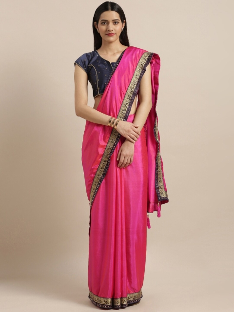 

Mitera Pink & Navy Blue Zari Saree