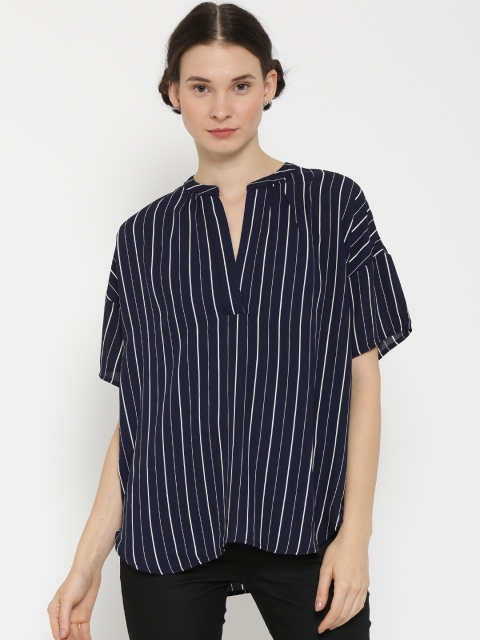 

FOREVER 21 Women Navy & White Striped Top, Navy blue