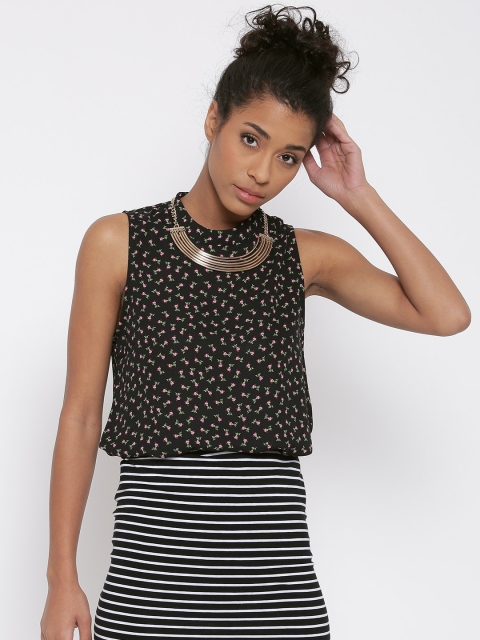 

FOREVER 21 Women Black Floral Print Top