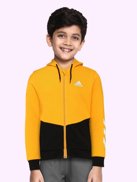 

ADIDAS Boys Yellow Black FZ Colourblocked Sporty Jacket