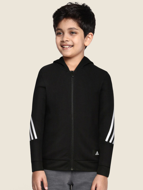 

ADIDAS Boys Black Future Icons 3 Stripes Full Zip Training Sustainable Hoodie Jacket
