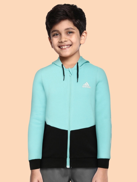 

ADIDAS Boys Turquoise Blue & Black FZ Colourblocked Sporty Jacket