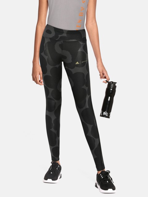 

ADIDAS Girls Charcoal Black Aeroready Floral Printed Training Sustainable Tights