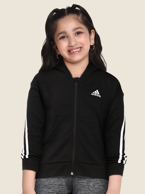 

ADIDAS Girls Black 3S FZ Striped Training Sustainable Sporty Jacket