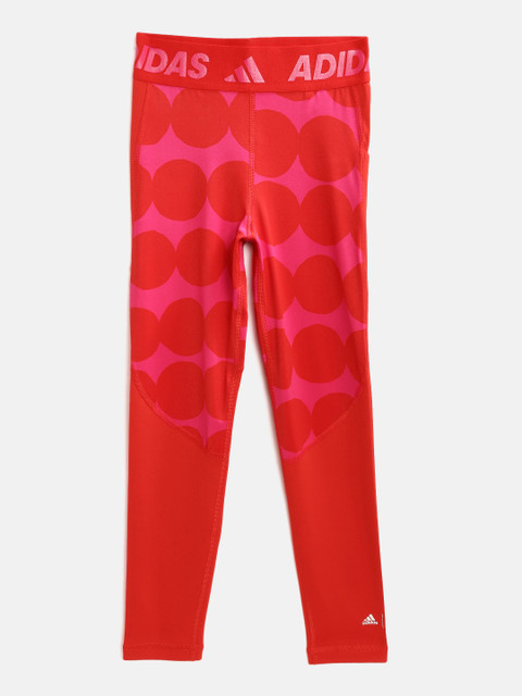 

ADIDAS Girls Red & Pink Marimekko Techfit Aeroready Training Pocket Sustainable Tights
