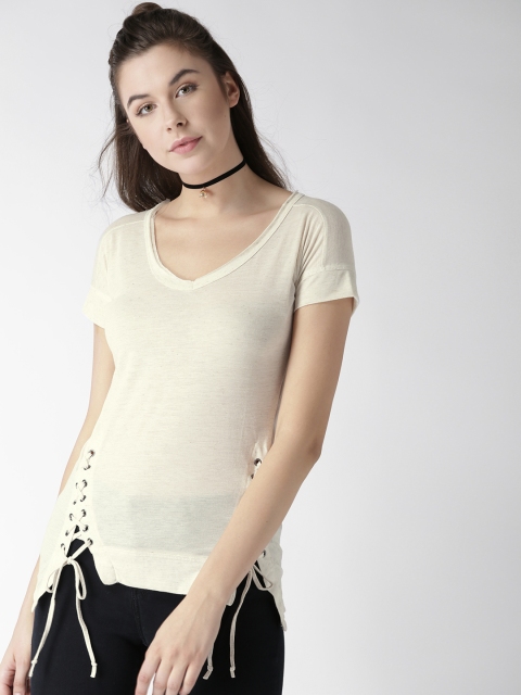 

FOREVER 21 Women Off-White Solid Top