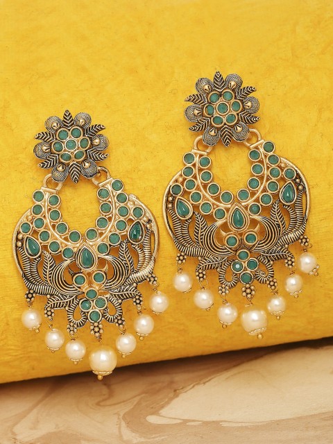 

OOMPH Green & Gold-Toned Floral Chandbalis Earrings