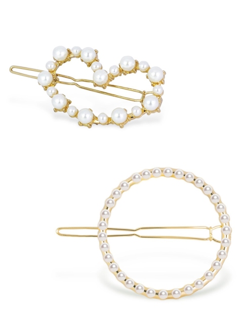 

OOMPH Women Gold-Toned & White Set of 2 Embellished Bobby Pins