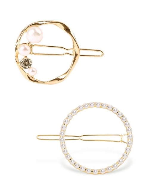 

OOMPH Women Gold-Toned & White Set of 2 Embellished French Barrette