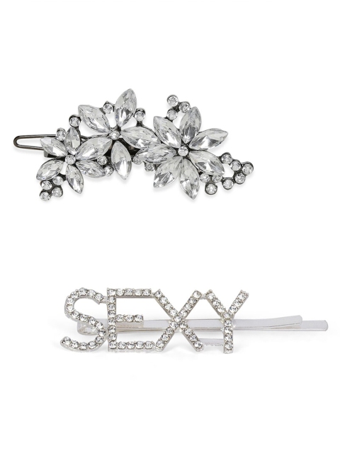 

OOMPH Women Set of 2 Silver-Toned & White Embellished Bobby Pins