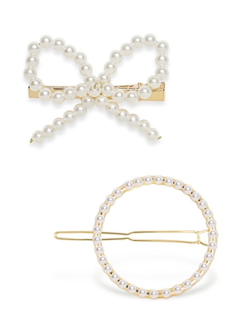 

OOMPH Women White & Gold-Toned Set of 2 Embellished Hair Accessory Set