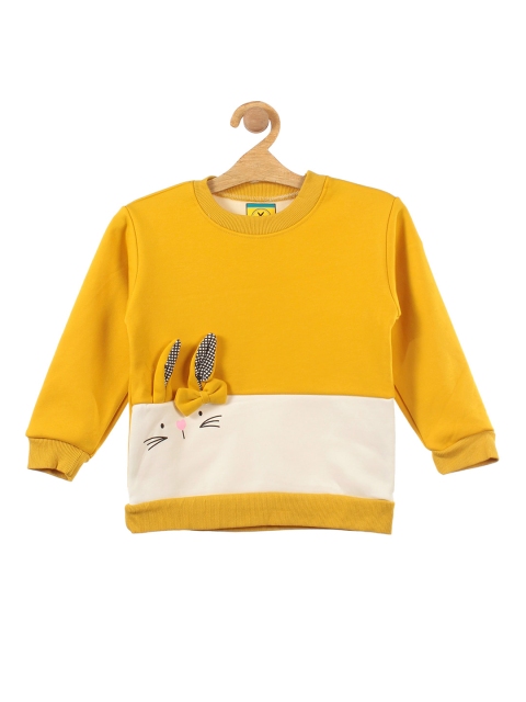 

Lil Lollipop Unisex Kids Mustard Colourblocked Rabbit Printed Fleece Sweatshirt