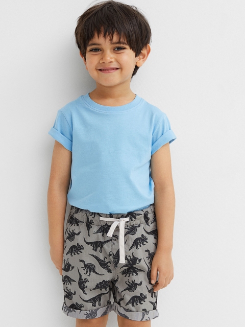 

H&M Boys Grey & Black Printed Pure Cotton Poplin Shorts