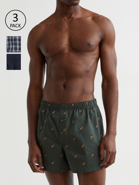 

H&M Men 3-pack woven cotton boxer shorts, Green