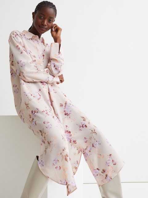 

H&M Women Pink Jacquard-Weave Shirt Dress