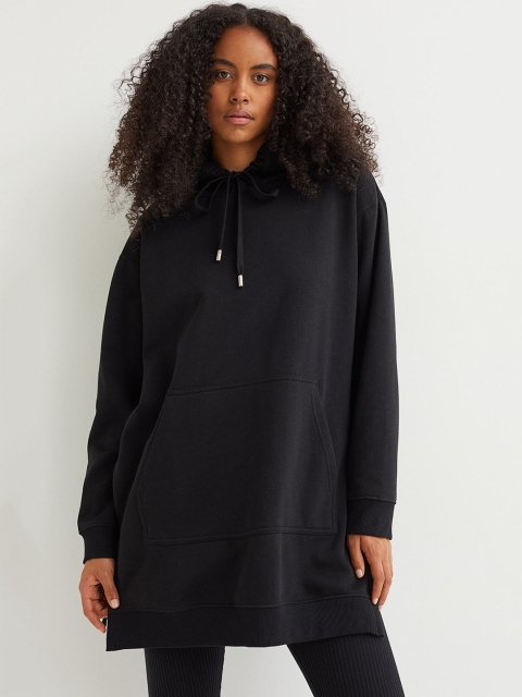 

H&M Women Black Solid Oversized Hoodie Pullover