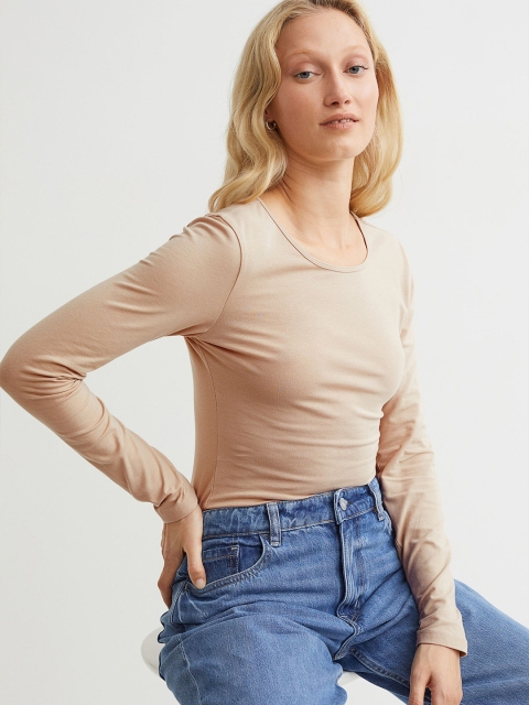 

H&M Beige Long-Sleeved Jersey Top