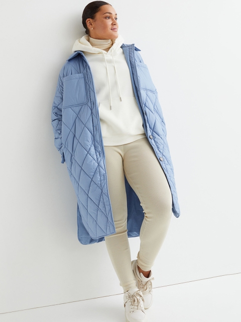 

H&M Women Blue Quilted Shirt Jacket